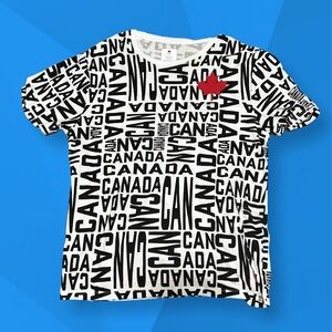 Canada All-Over Print Graphic Tee 🇨🇦 | White & Black | Maple Leaf | Size M